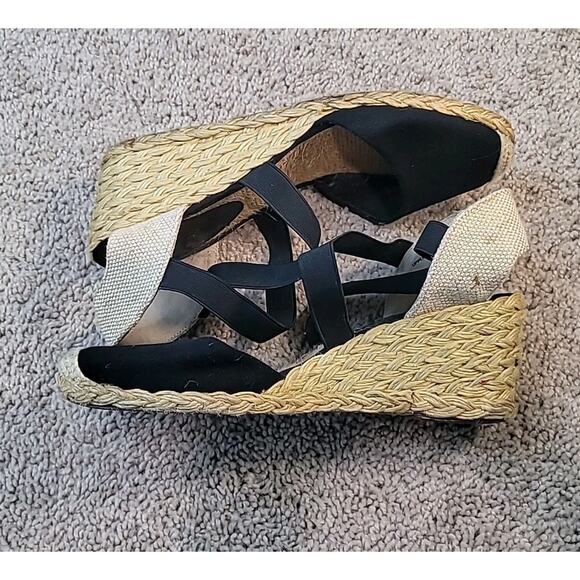 Ralph Lauren Casandra Espadrille Wedge Sandal Black Women’s Size 9B GUC - Picture 6 of 8